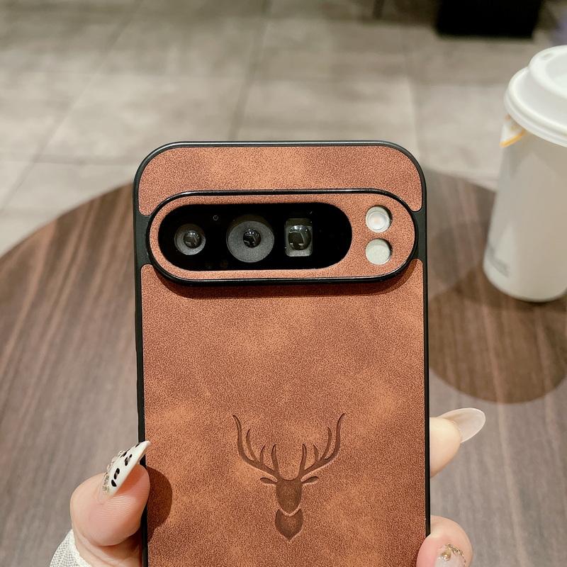Deer Pattern Leather Matte Case For Google Pixel 9 Pro XL 8A 8 Pro 7A 7 Solid Color TPU Soft Shockproof Slim Phone Cover