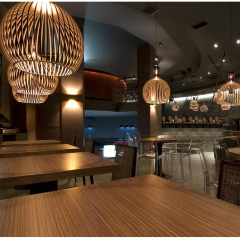 Modern Wood Pendant Light for Living Room Decoration Black Hanging Lamp Suspension Wooden Chandelier Lighting Fixtures