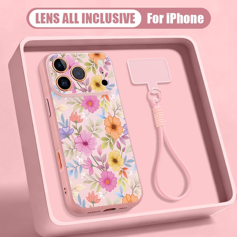 White Flower Pattern Hand Strap Case For iPhone 17 Pro Max iPhone 16 15 14 13 Pro Max Magnetic For Magsafe Hybrid TPU+PC Matte Cover
