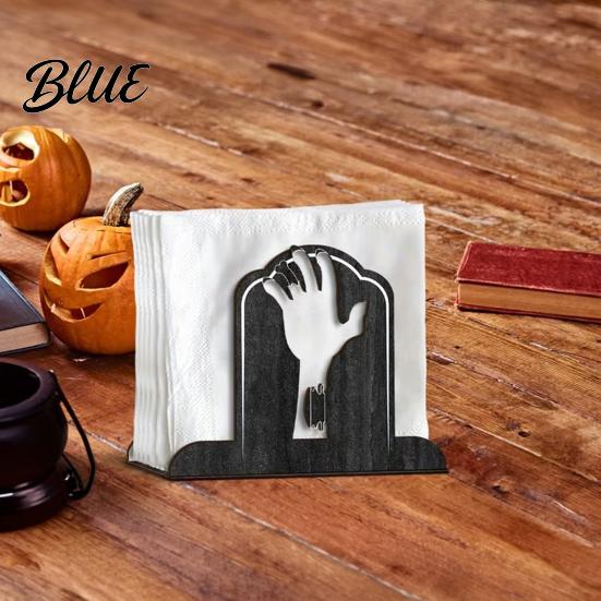 Eco-friendly Napkin Holder Halloween Holder Wood Tombstone Hand Decorative Paper Towel Stand for Kitchen Dining Table Party Decor Durable Wooden