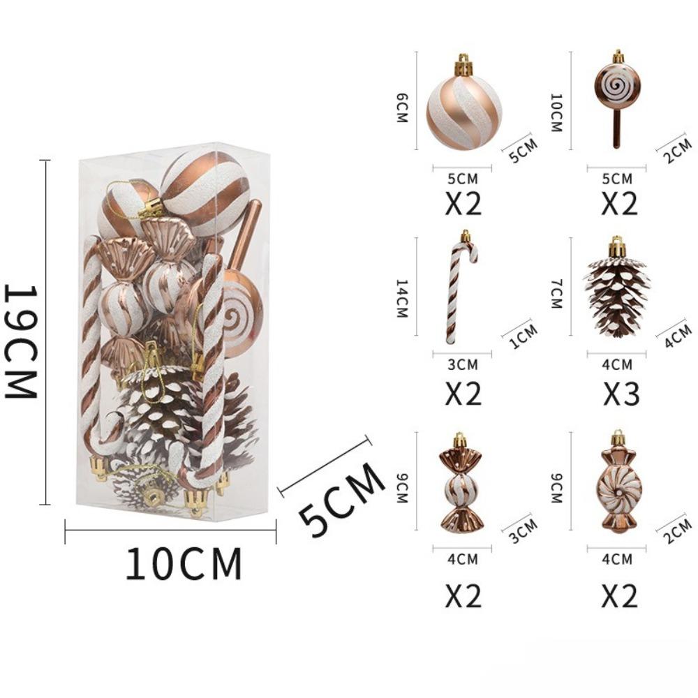 Christmas decoration set of 13, including crutches, candies, lollipops, pine cones, painted Christmas balls, Christmas tree ornaments