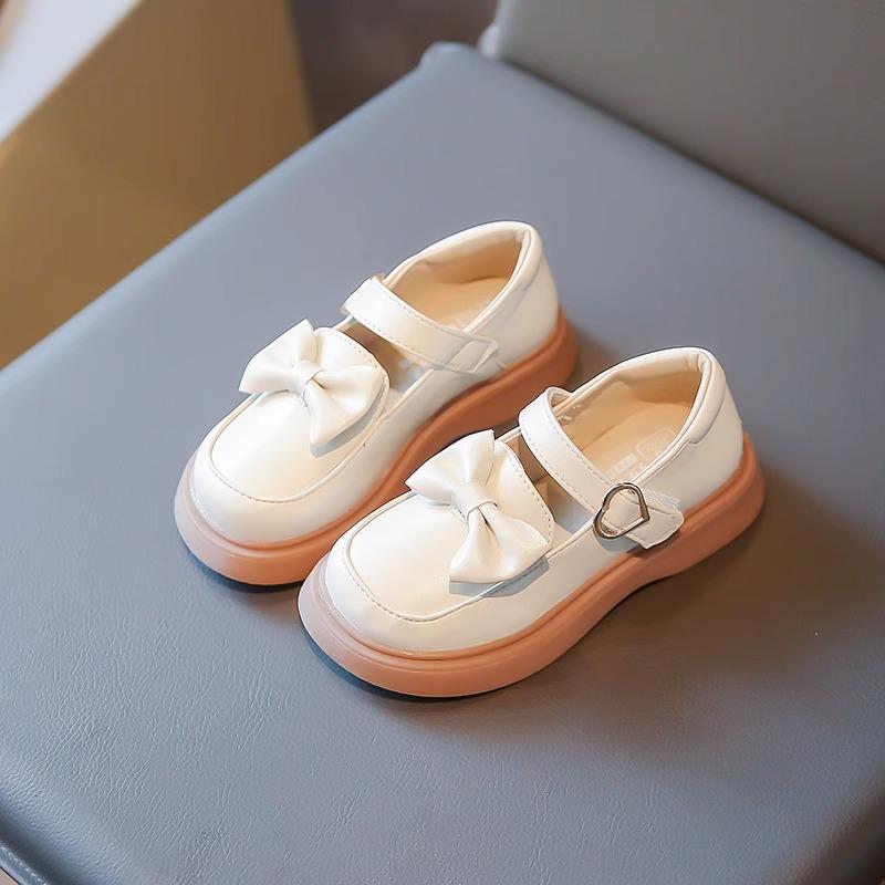 

Туфли для девочек, маленькие кожаные туфли, новые весенне-осенние детские модные туфли принцессы, одиночные туфли для девочек на мягкой подошве с бантом 36 белый