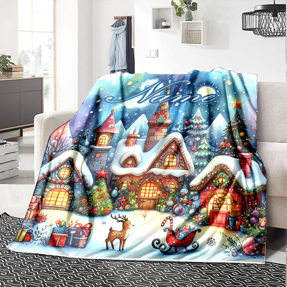 Custom Name Christmas Street Theme Printed Blanket - Perfect for Couch, Bed, Travel & Outdoor Use | Machine Washable, Cozy & Durable.