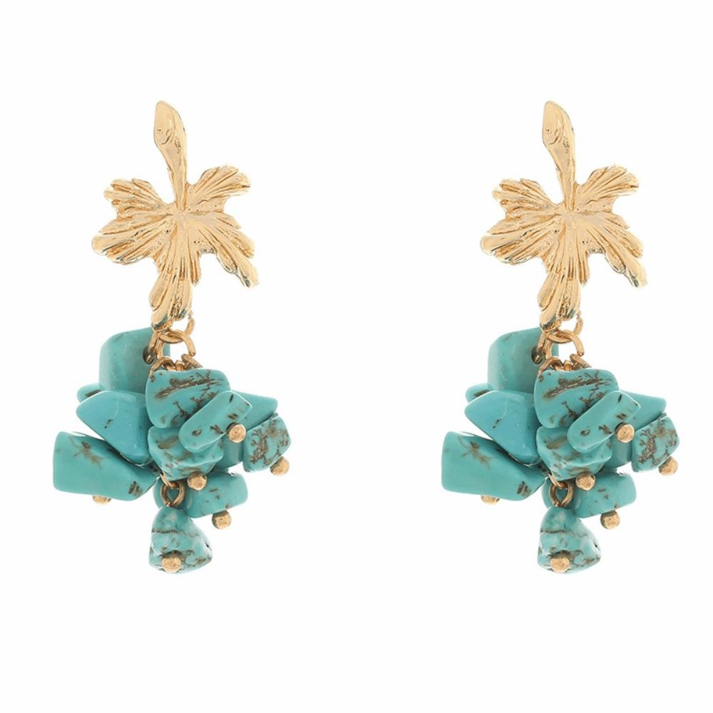 1 Pair Colorful Design Bohemian Earrings Faux Turquoise Handmade Craft Beaded Earrings Water Drop Shape Water Drop Earrings зелёный