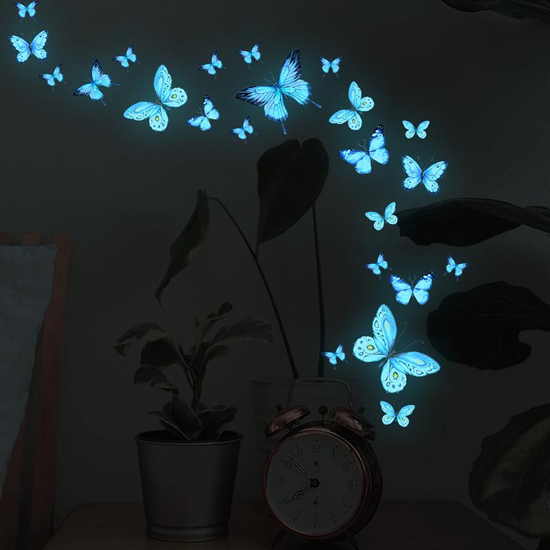 1 Set Creative Luminous Wall Stickers Self-adhesive Fluorescent Home Decor Blue Butterfly DIY