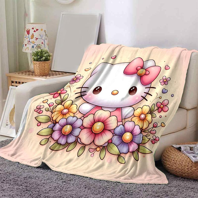 1pc Hello Kitty in a Garden of Flowers Blanket, Soft Throw for Home Decor, Perfect Gift for All Seasons, Living Room, Travel, Camping, Car Blankets, B