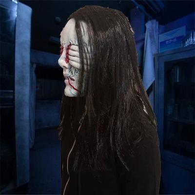Scary Halloween Mask Full Face Mask Spooky Ghost Blindfold Mask Realistic Creativity Long Hair Demon Mask