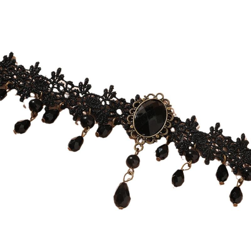 Accessories Black Neck Chain Lace, Clavicle Chain Light Luxury High-end, Hollow Fringe Gothic Necklace Women