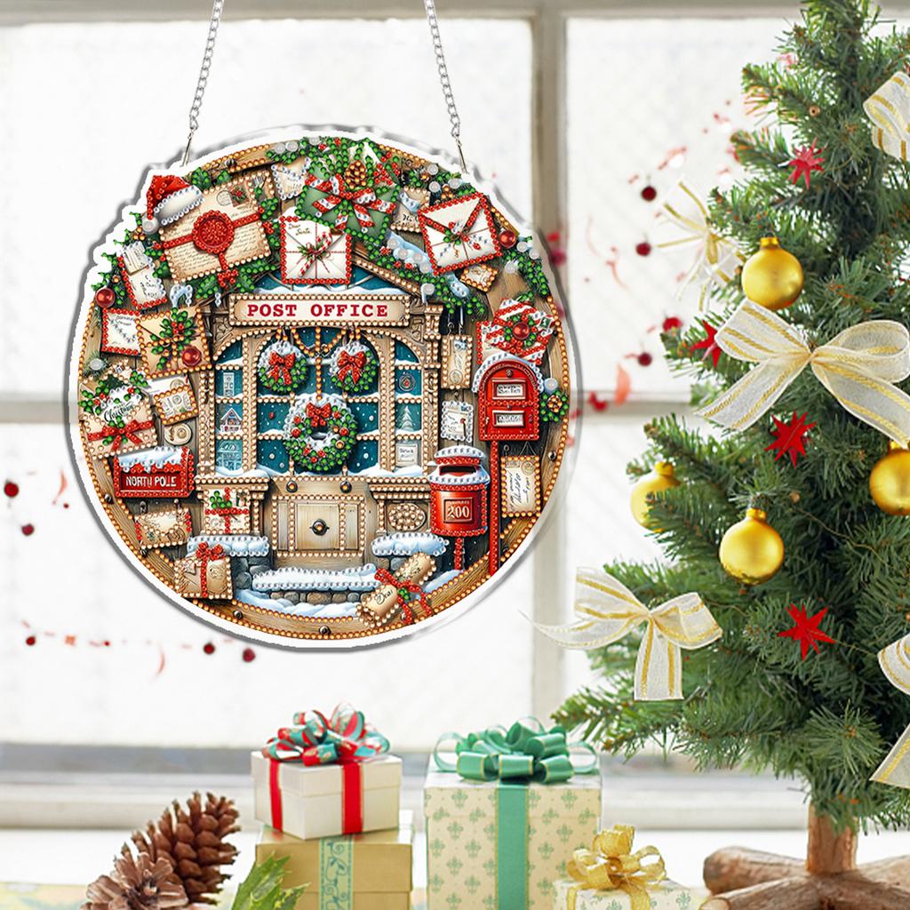 Christmas 2D Flat DIY Acrylic Diamond Art Pendant Hanging Gem Art Paintings Charm for Adults Gift Home Wall Or Window Decor