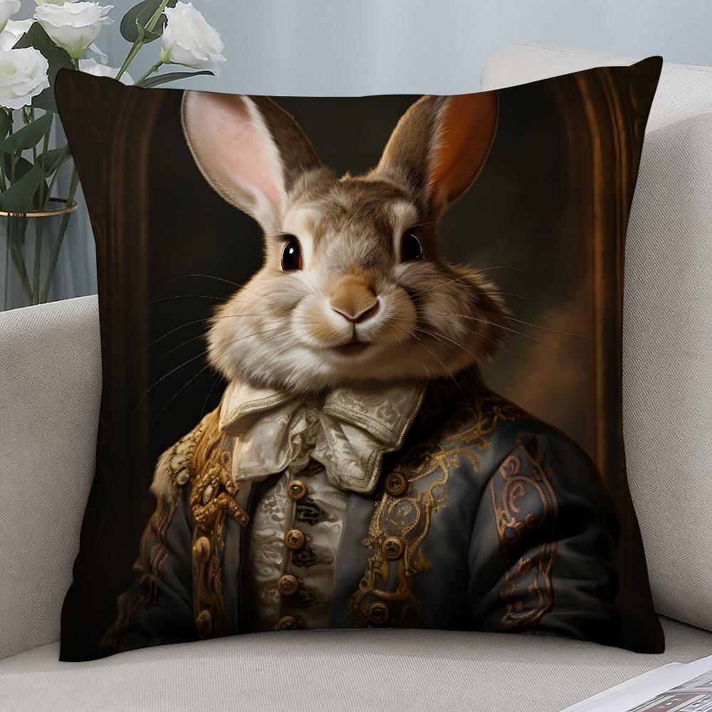 Retro Rabbit Portrait Pillow Case Short Plush Pillow Covers Sofa Decorative Gift Home Double-Sided Printing Cushion Cover