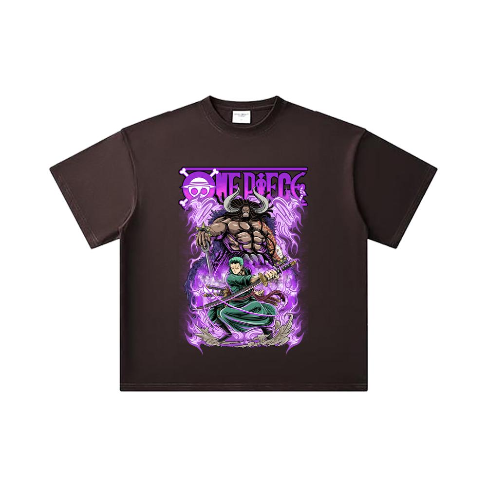 260 GSM Double Yarn 32 Count 100% Cotton One Piece V32 Zoro Kaido Print Unisex Heavy Cotton T Shirt