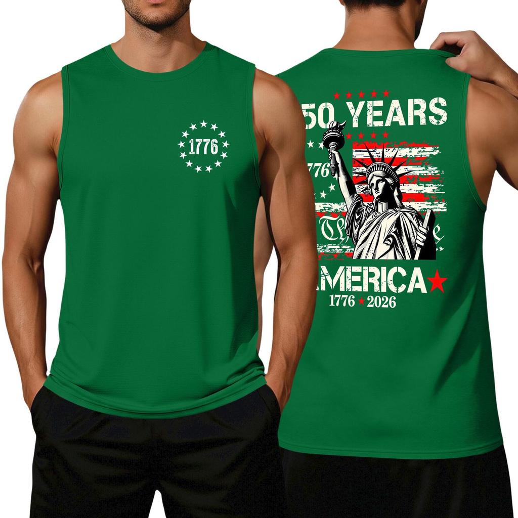 Men's Loose Fit Sleeveless Tank Top Casual Flag Print Graphic Tee WE THE PEOPLE 250 Years Commemorative Design Summer Shirt