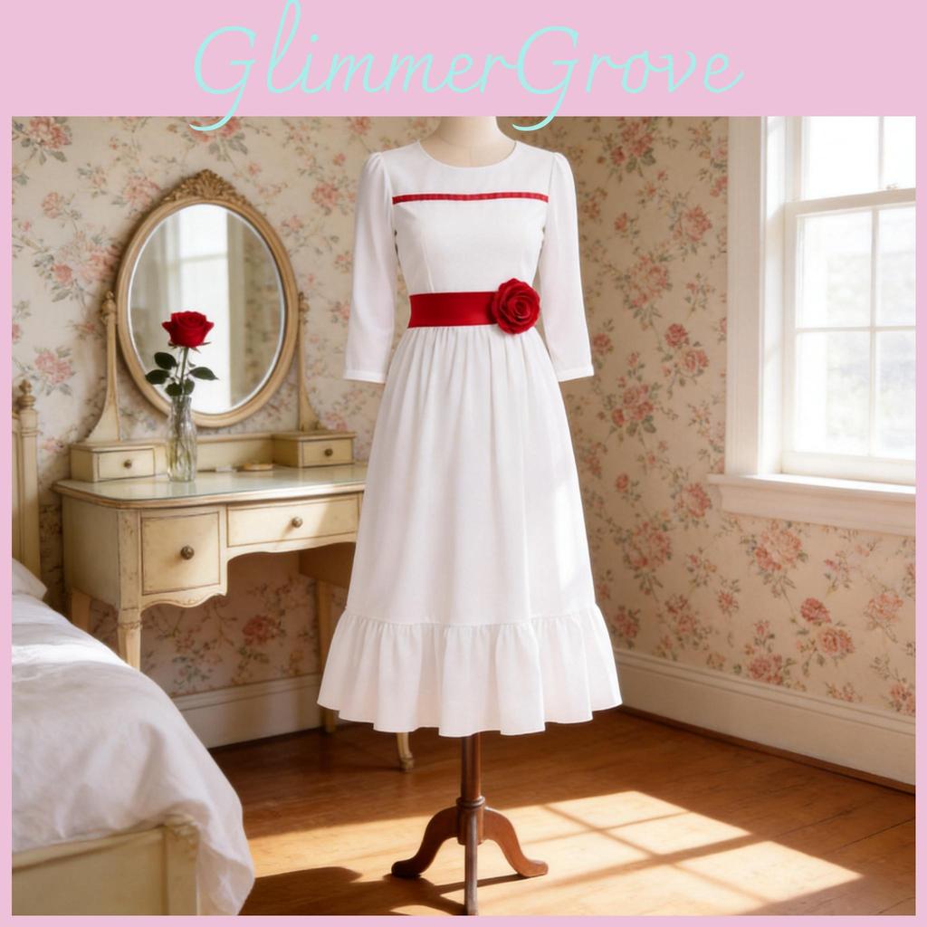Annabelle Cosplay Costume For Halloween Ghost Doll Stage Performance In White Fabric
