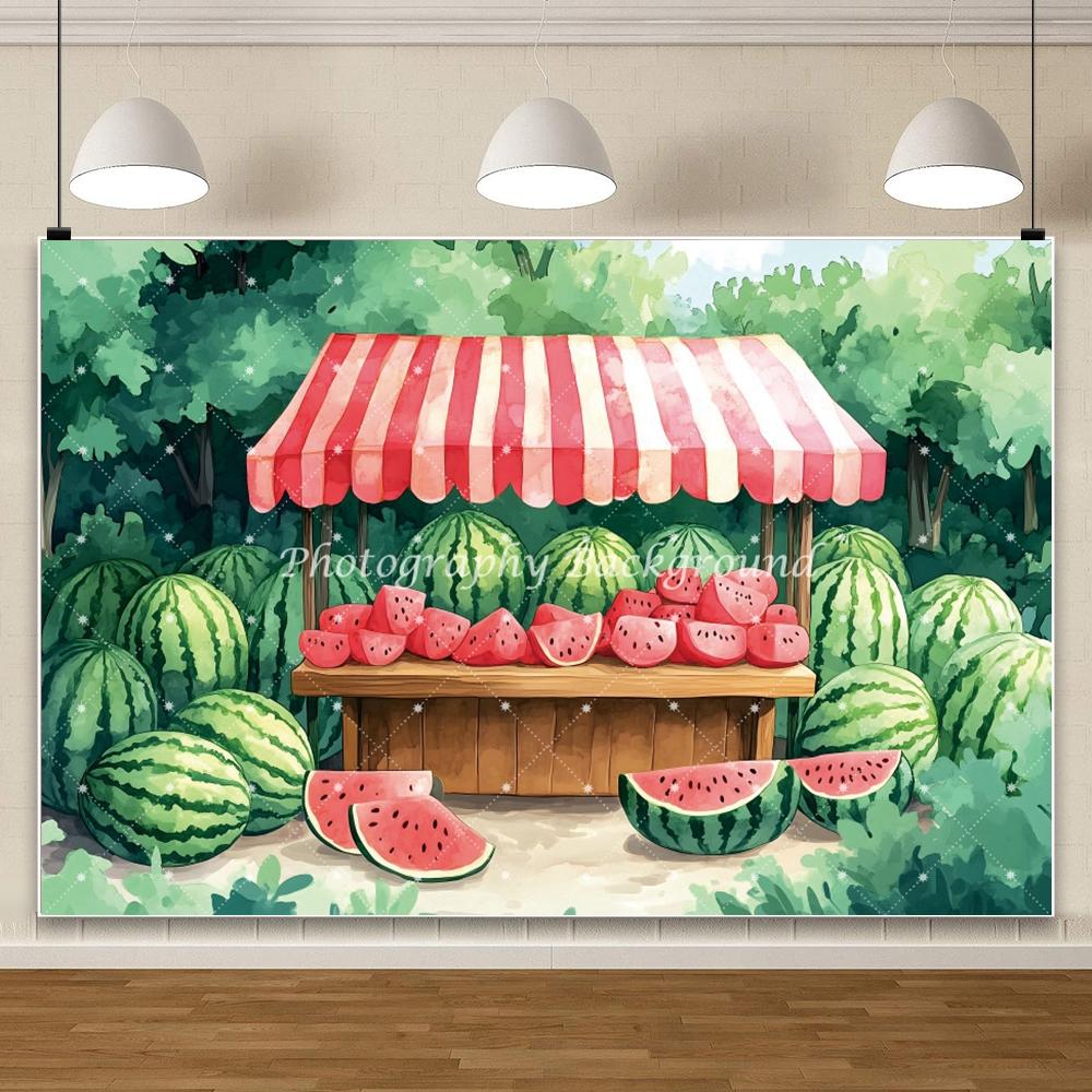 Fruit Cart Garden Photography Background Watermelon Strawberry For Summer Kids Portrait Baby Shower Party Backdrop Decoration