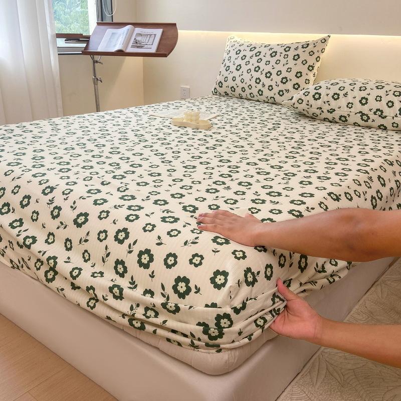 Простыня с эластичным мытым хлопковым голубым цветочным принтом — фото 19