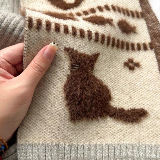 Women Scarf Cartoon Cat Design Arctic Fleece Warm Soft Universal Size Long Scarf Casual Clothing Accessory