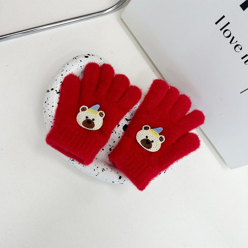 Korean Version of Cartoon Plush Children's Gloves Cute Bear Knitted Five Finger Gloves  Male and Female Baby Writing Finger Gloves