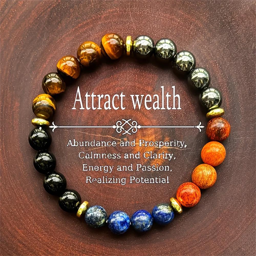1pc/ Attract Wealth and Prosperity Bracelet with Tiger Eye Stone and Lapis Lazuli Natural Wood Beads Handmade Bracelet Men Women