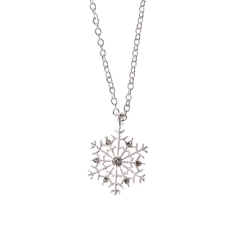 Japanische & Koreanische Schneeflocken Diamant Anhänger Halskette - Schlichte, elegante Schlüsselbeinkette mit hohlem Weihnachts-Schneeflocken-Design