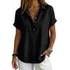 Womens Loose Fit V Neck Blouse Casual Cotton Linen Short Sleeve Shirt Button Down Lightweight Top for Daily Wear