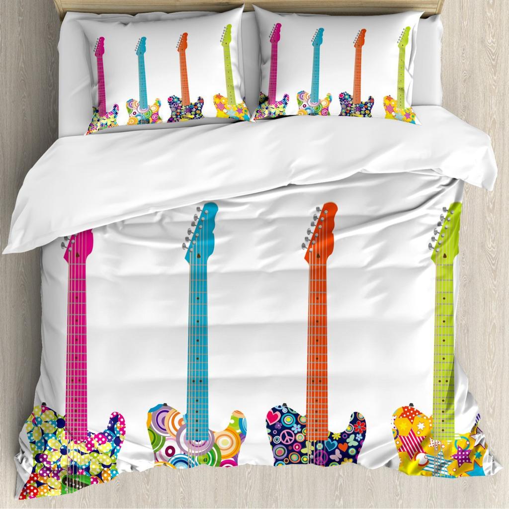 Music Guitar Duvet Cover Digital Printing Set Bedding Decorative Quilt Cover Pillowcase Three-Piece Set