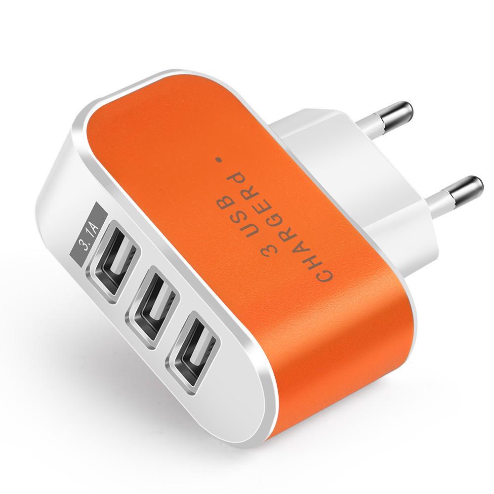 Luminous 3-Port USB Travel Charger 5V 1A, EU/US Standard for Mobile Phones