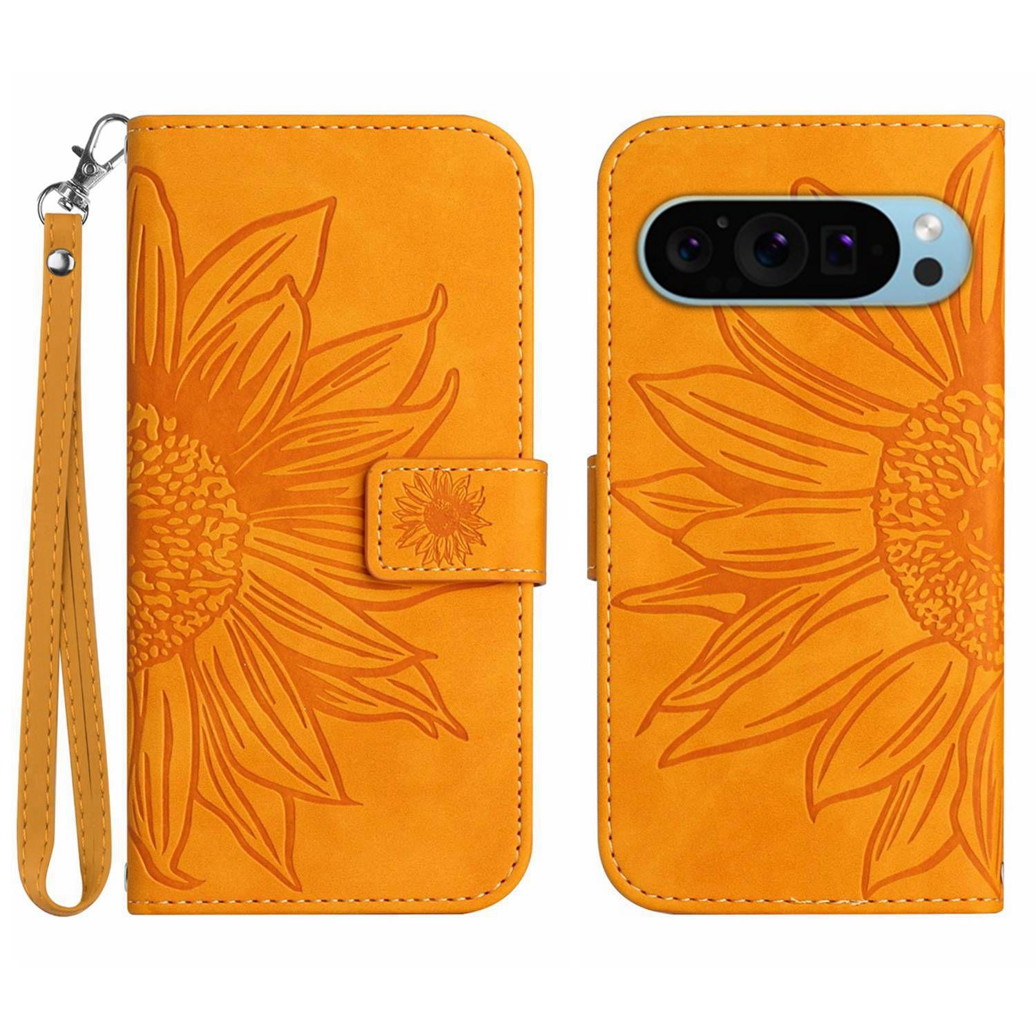 

HT04 For Google Pixel 9/Pixel 9 Pro Case Sunflower Leather Phone Cover with Wallet Stand Yellow