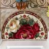 Luxury Burgundy Golden Floral Semi-Circular Carpet Soft Non-Slip Decorative Mat 2D Print Aesthetic Rug for Bedroom Porch Entrance