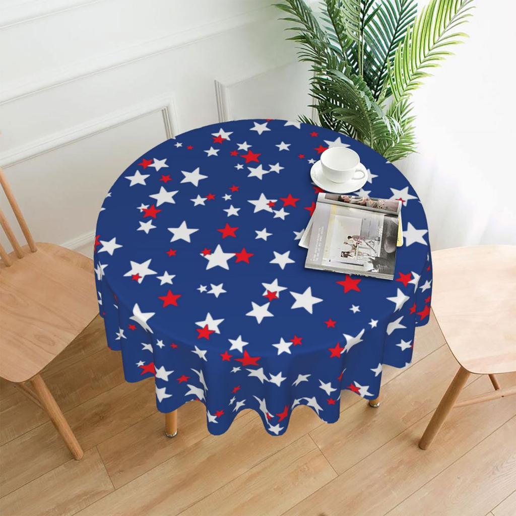 Round Tablecloth Star Patterned Polyester Fabric with Decorative Border for Dining Parties and Events Use