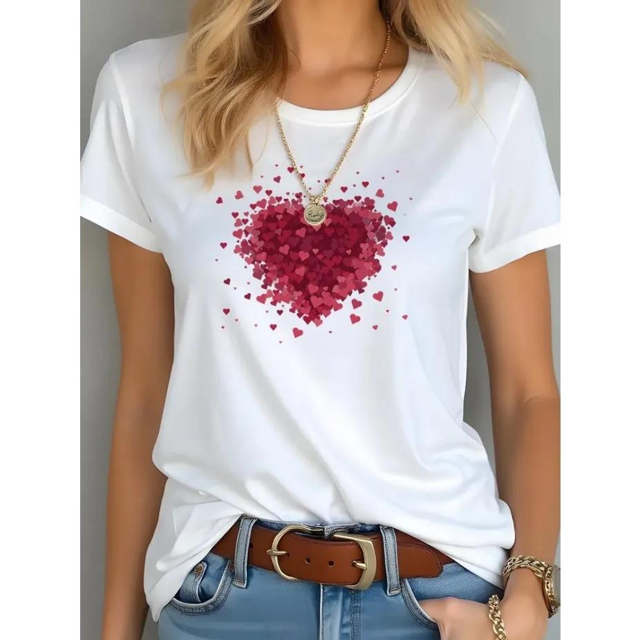 Women Cartoon Printed Short Sleeve O Neck T Shirt Cotton Summer Tees