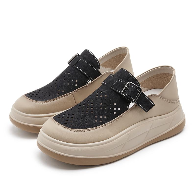 Sandals women's new retro inner height increase hollow women's shoes versatile leather white shoes sports trend
