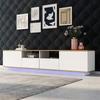 TV Lowboard 180cm Breite LED Beleuchtung, Moderner TV Schrank 2 Schließfach 4 offenes Regal, Wohnzimmer Esszimmer, Weiß & Eiche, 180 x 40 x 50 cm