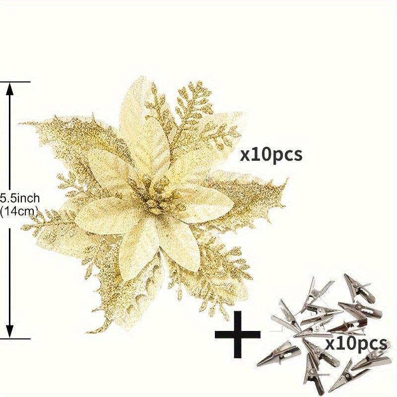 20 Stück Glitzer Künstliche Weihnachtsblumen mit Clip Mreey Weihnachtsbaumschmuck Frohes Neues Jahr Ornamente Weihnachten Künstliche Blumen Dekorationen