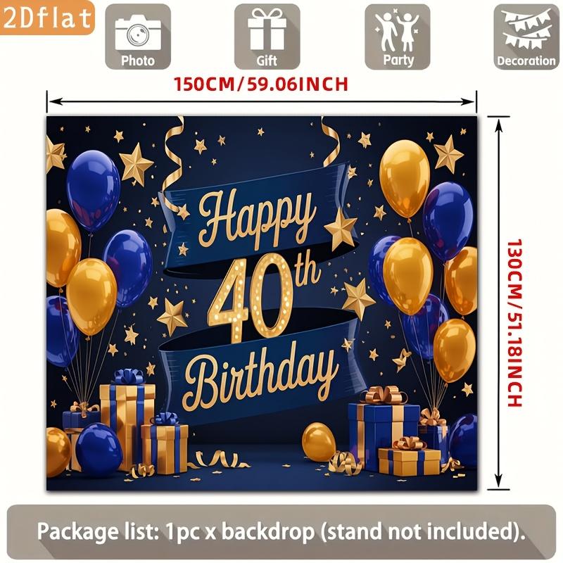 2D plane party banner 2D plane banner 1 piece of polyester background fabric 40th birthday navy blue and gold balloons