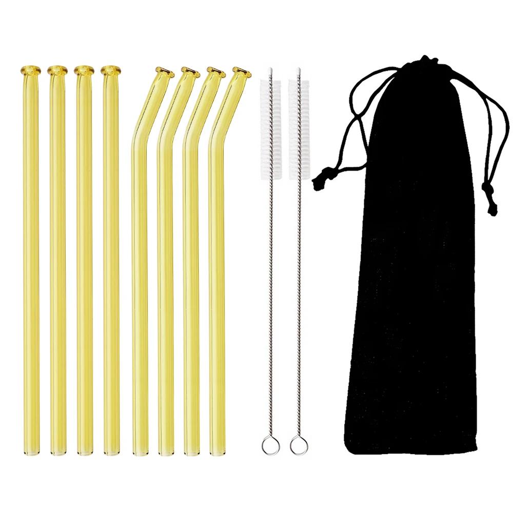 11Pcs Glass Straw Reusable Drinking Straw Borosilicate Glass Tube Straws for Drinks Cocktail with Cleaning Brush Bar Accessories