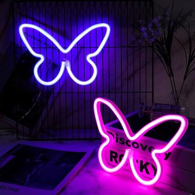 Creative Energy-saving Butterfly Shaped Light USB/Battery Powered Wall Mounted Led Neon Light Plastics Wedding