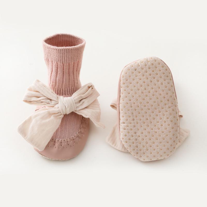 Baby Girls Spring New PU Sole Floor Socks Non-Skid Infant Toddler  Lace Socks Shoes Princess High Quality Cotton Baby Shoes
