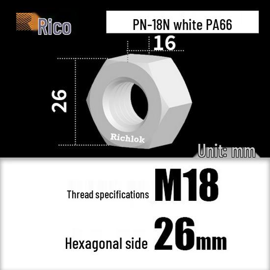 Ruike Black & White Nylon Hex Nut Caps for M6-M20 Screws
