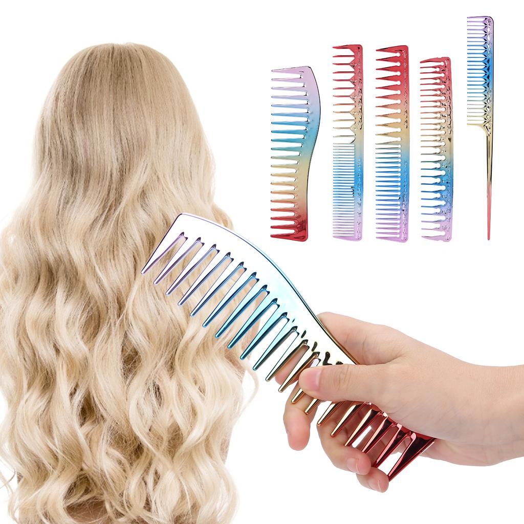 5pcs Space Aluminum Colorful Gradient Haircut Comb Salon Hairdressing Comb Styling Tool