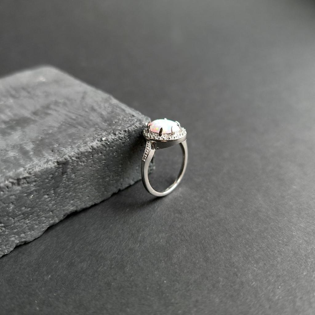 Silver Ring with Opal 1.443ct, Cubic Zirconia, Product Weight 3.15 G (2174387)