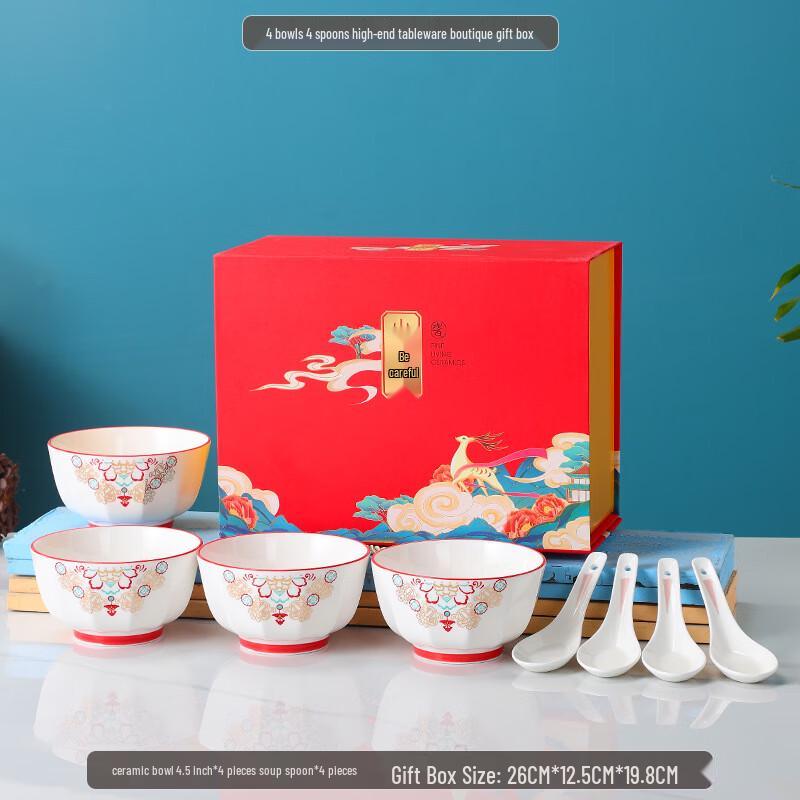 Ceramic Dinnerware Gift Set 4 Bowls, 4 Dishes