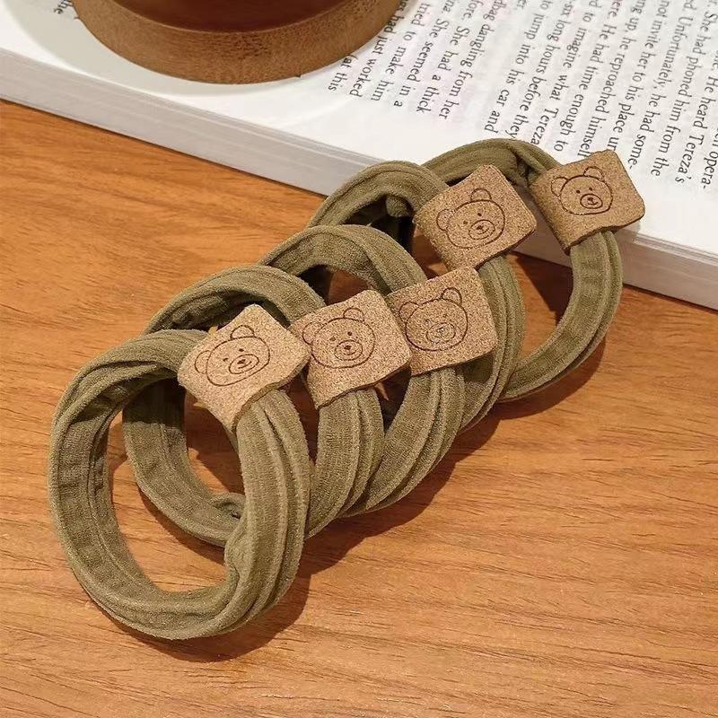 Cute Bear Headband High Elastic Rubber Band Female Hair Tie Rope Thickened Bold Hair Band High Ponytail Ball Headdress
