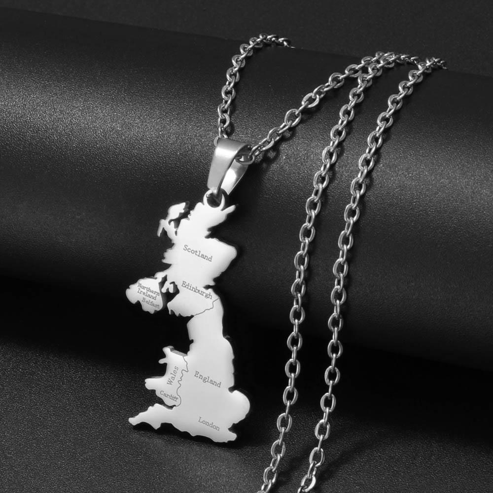 Anniyo The United Kingdom of Great Britain and Northern Ireland Map Pendant Necklaces UK Britisher Jewelry S/S #318201 45cm or 17.7 Inches