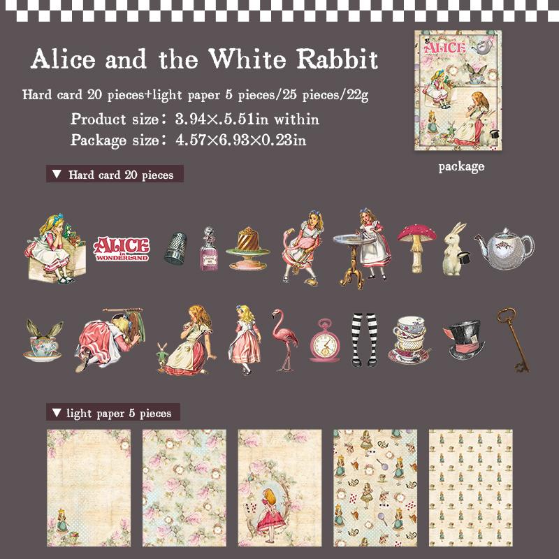 25 pcs Alice theme DIY collage dceorative paper Scrapbooking Material handmade Diary Album Junk Journal Supplies
