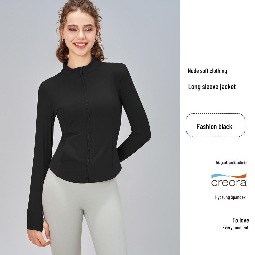Women's Quick-Dry Slim Fit Sports Jacket – Stand-Up Collar, Zipper, Ideal for Autumn/Winter Outdoor Yoga and Fitness.