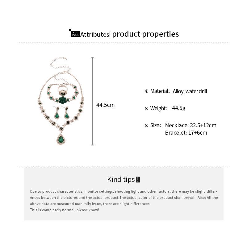 Rhinestone Geometric Flower Water Drop Earring & Necklace Set - Elegant Light Luxury Clavicle Chain