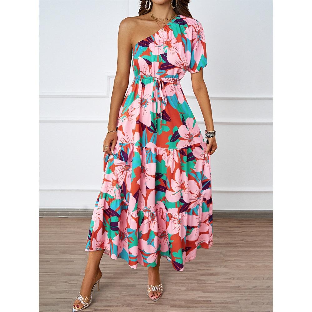 

Новое летнее сексуальное длинное платье-юбка с наклонным вырезом и принтом в богемном стиле для отдыха на море XL красный