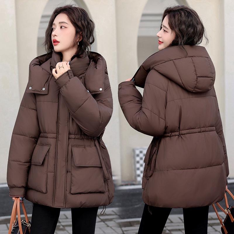 Waist hooded cotton clothes women's new medium and long loose thickened warm student winter coat tide