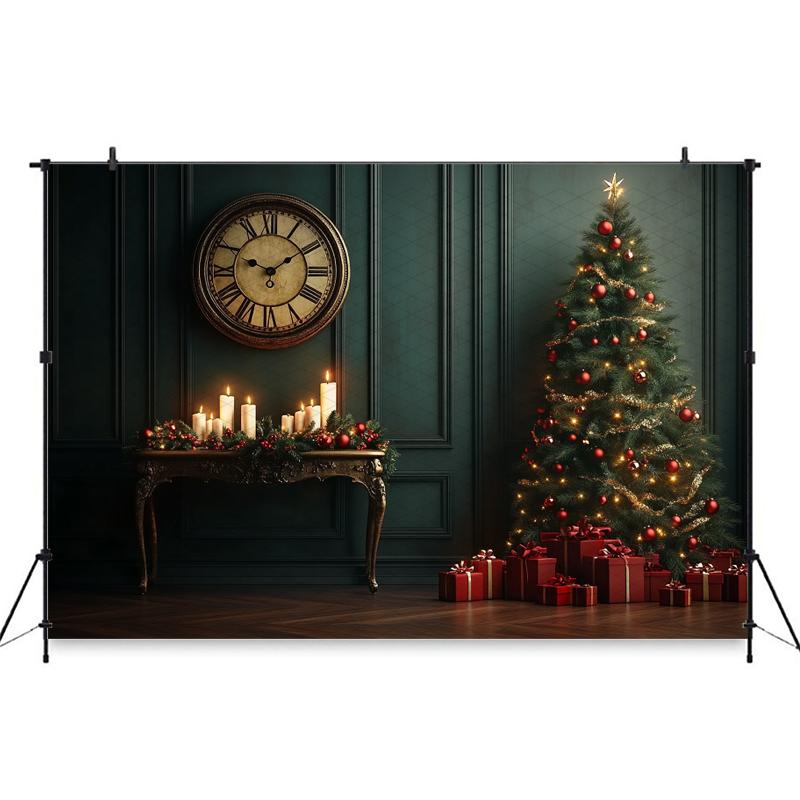 Mocsicka Christmas Photography Background Home Xmas Tree Dark Green Wall Decorations New Year Party Photo Backdrop Studio Banner