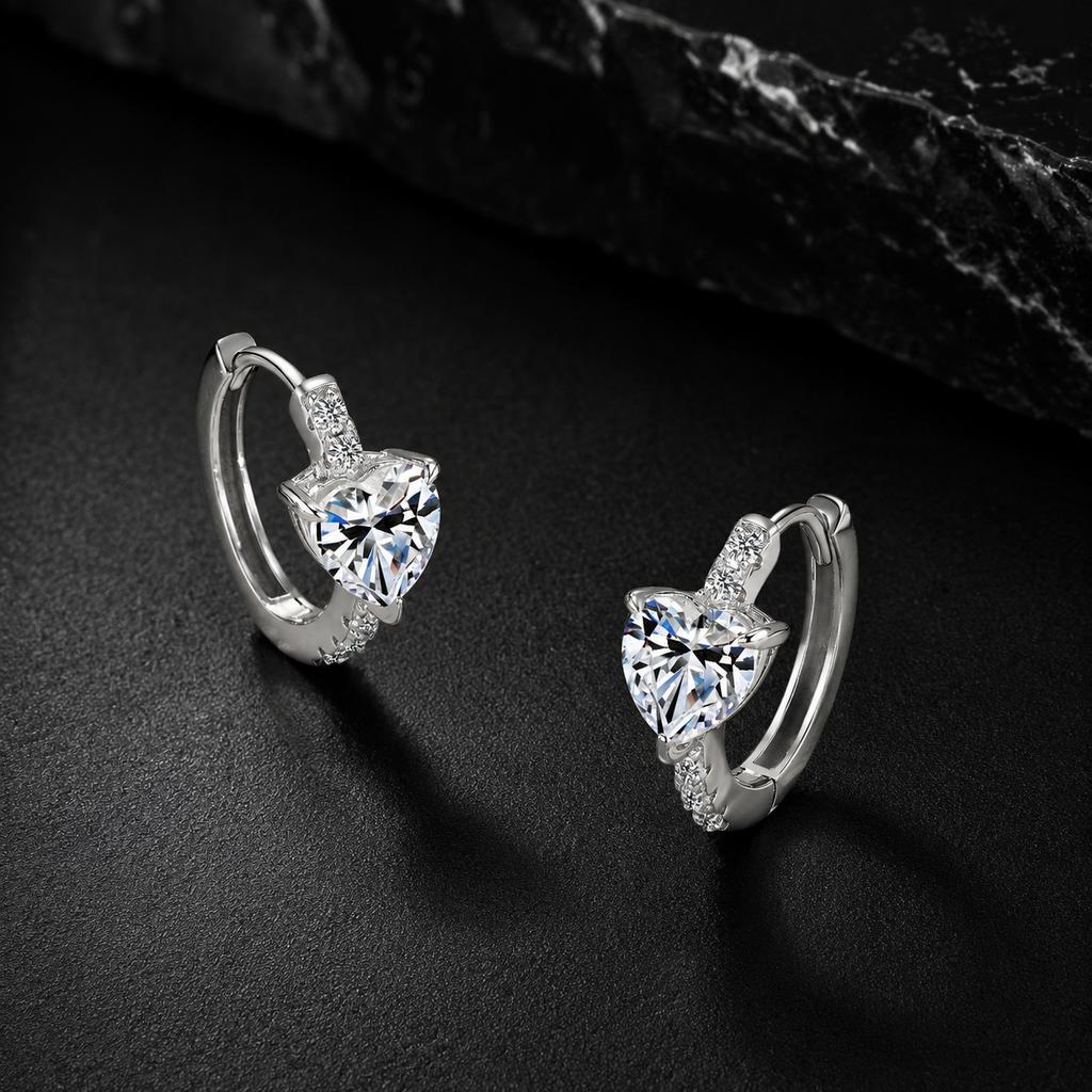 Heart Shape Moissanite Hoop Earrings 925 Sterling Silver Huggie Earring Dainty Love Heart Moissanite Jewelry for Gift Women